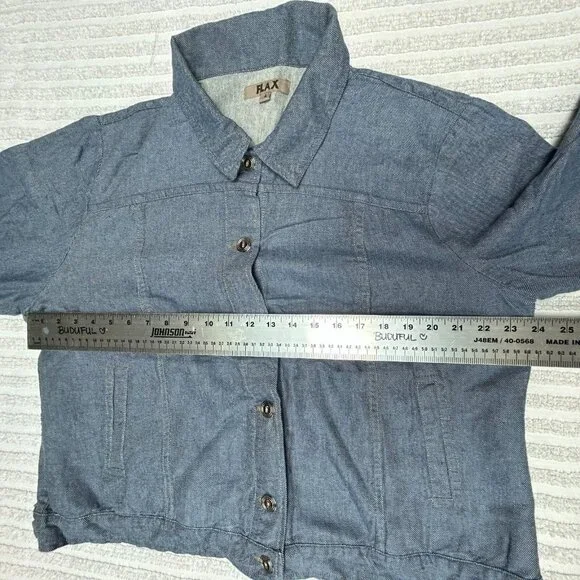 Flax Women Button Front Shirt Linen Cotton Long Sleeve Top Blue Large Casual New
